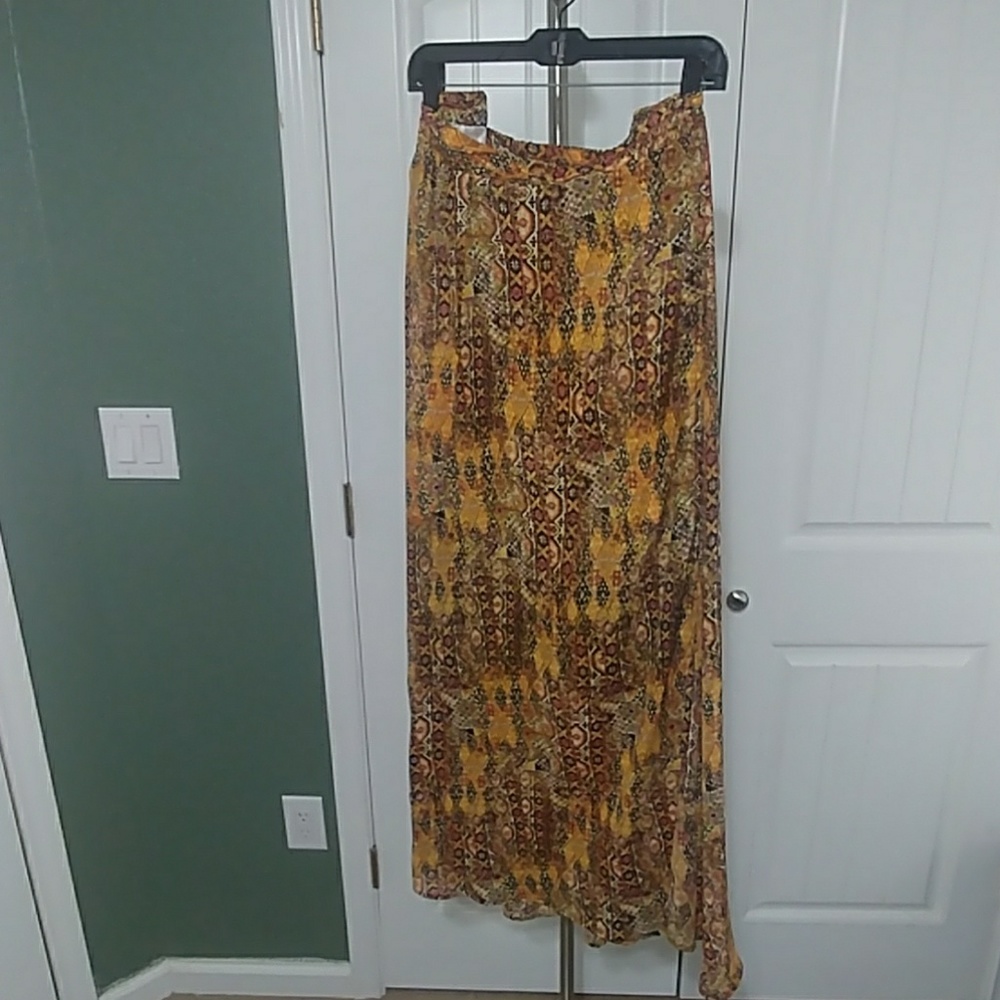 Multicolored Yellow Lined Maxi Skirt Lane Bryant